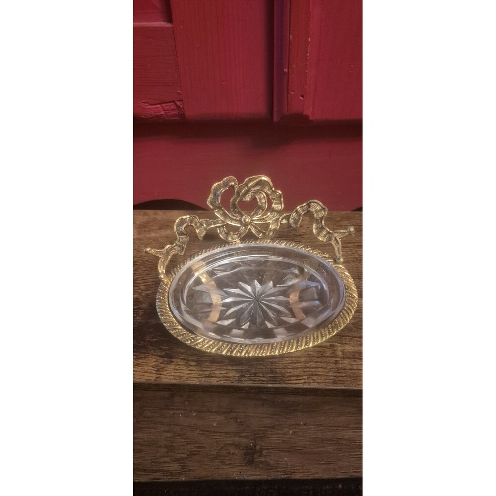 Vintage Stylebuilt Hollywood Regency Soap Dish Gold Bow Glam Home Decor  EUC